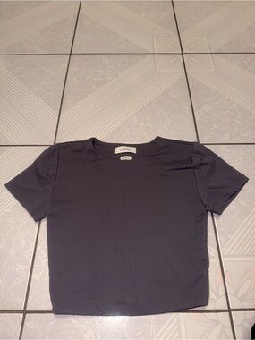 Babaton Contour crew neck cropped t-shirt in a charcoal gray color